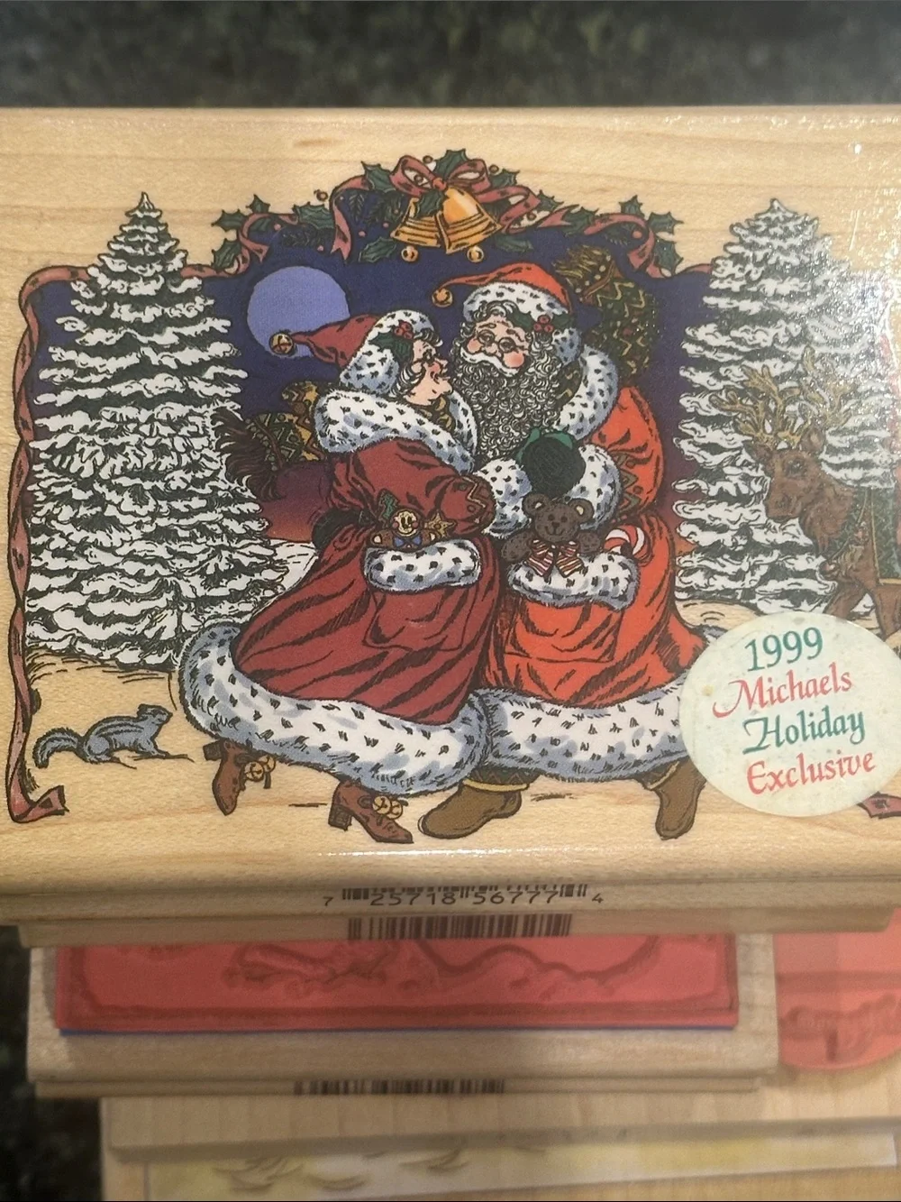Holiday rubber stamp lot wood Assorted Christmas Scenes inkadinkado Santa tree
